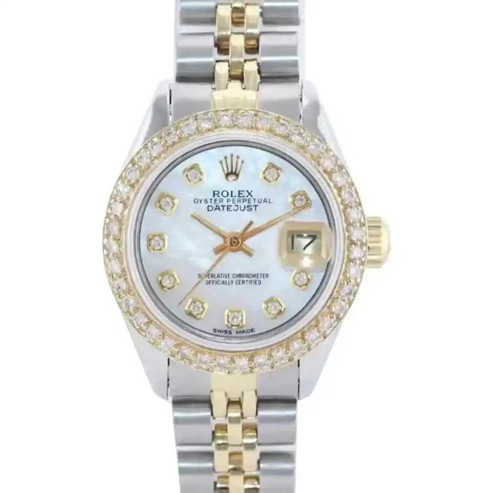 Custom Used Rolex 26mm Ladies Datejust Rolex wiith Diamond Bezel and Diamond Dial