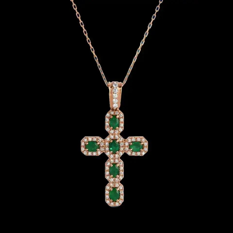 14K Gold 1.22cts Emerald & 0.55cts Diamond Pendant