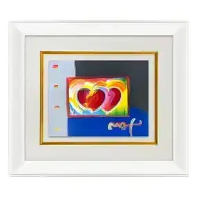 Peter Max, 'Two Hearts' Framed One-of-a-Kind Acrylic Mixed Media, Hand Signed with Registration
