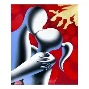 Mark Kostabi, 'Intense Fusion' Original Oil Painting on Canvas