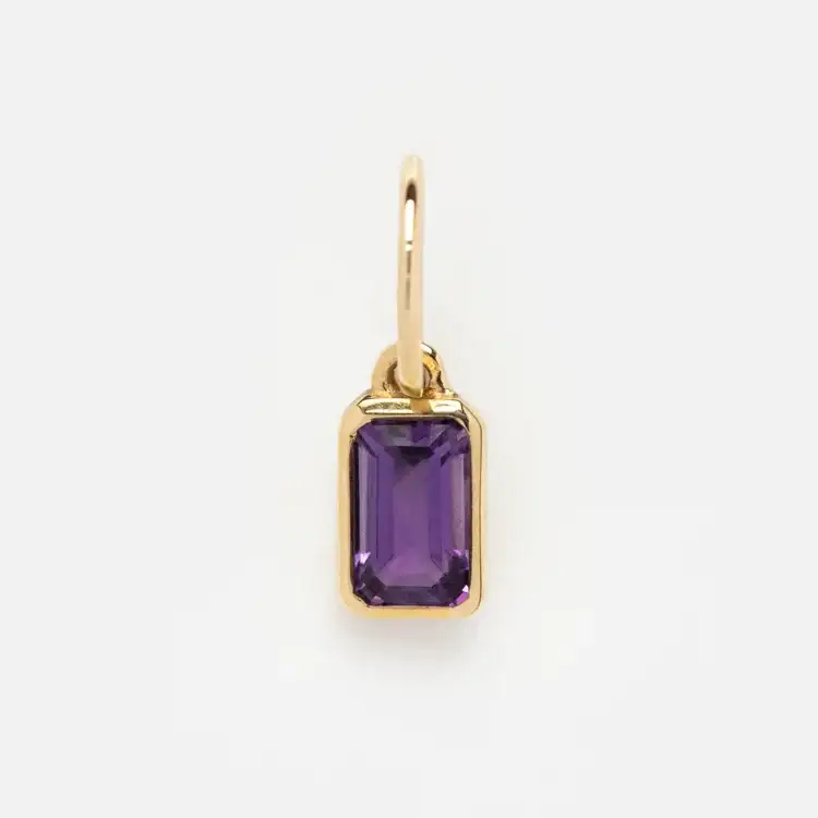 Image of Solid Gold Birthstone Baguette Charm