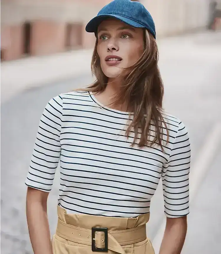 Stripe Perfect Ribbed Elbow Sleeve Tee