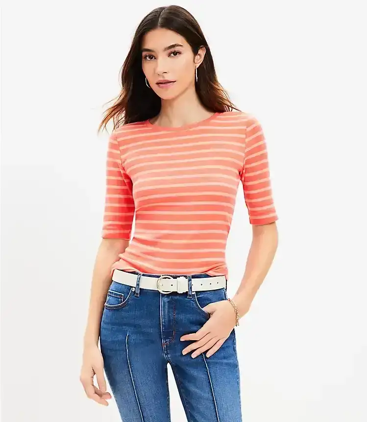 Stripe Perfect Ribbed Elbow Sleeve Tee