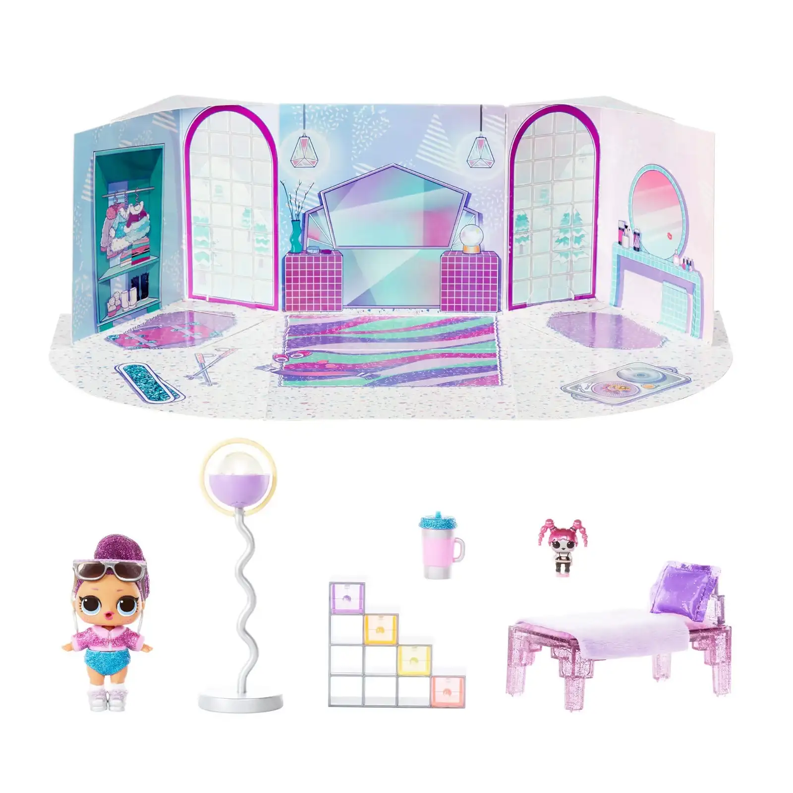 Image of LOL Surprise Winter Chill Hangout Spaces Furniture Playset with Bling Queen Doll