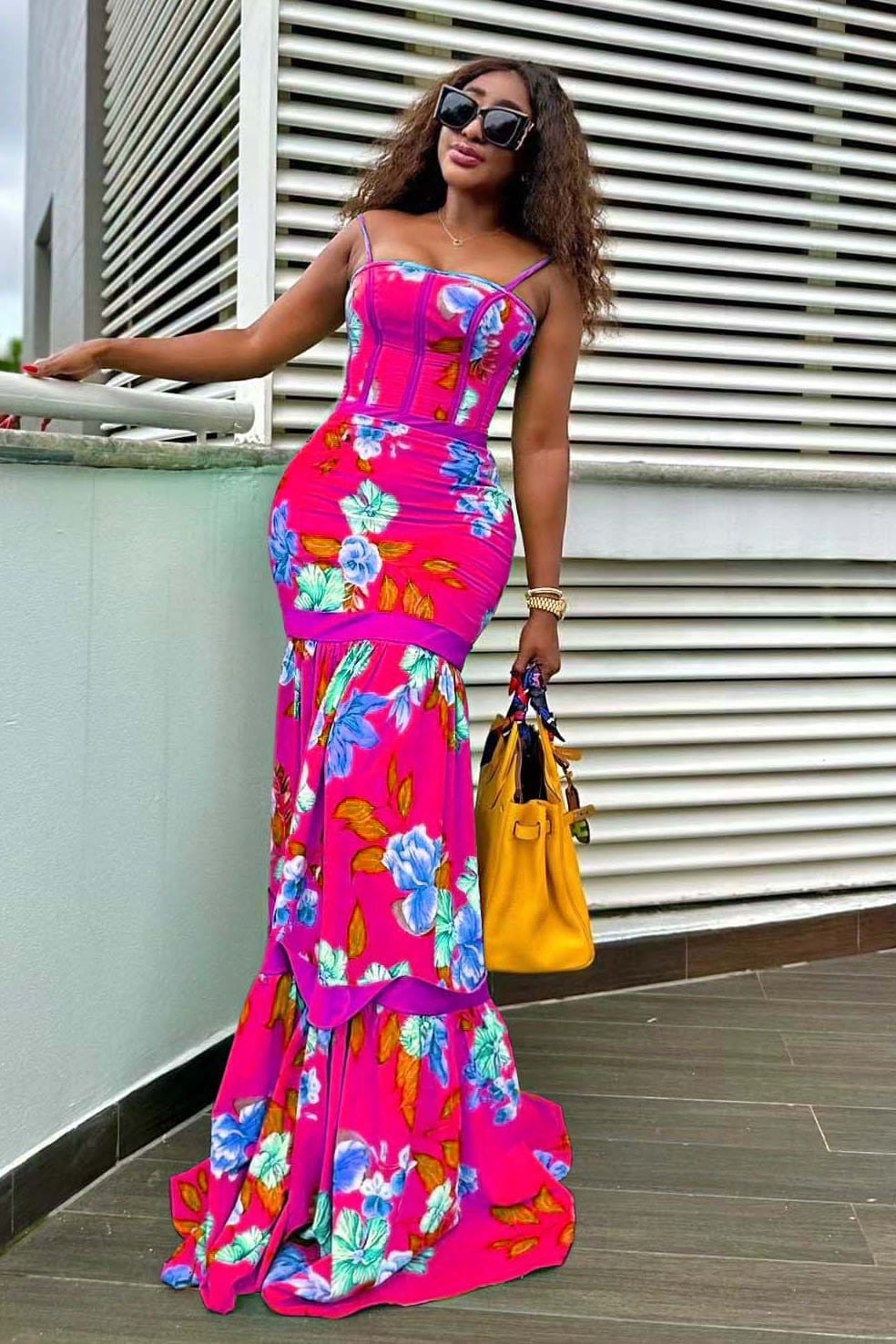 Cami Sleeveless Backless Floral Print Seam Pleated Fishtail Vacation Maxi Dresses
