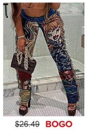 LW Figure Mixed Print Tassel Design Pants