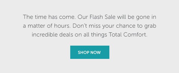 The time has come. Our Flash Sale will be gone in a matter of hours. Don't miss your chance to grab incredible deals on all things Total Comfort. | SHOP NOW >>