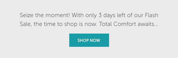 Seize the moment! With only 3 days left of our Flash Sale, the time to shop is now. Totalc Comfort awats... | SHOP NOW >>