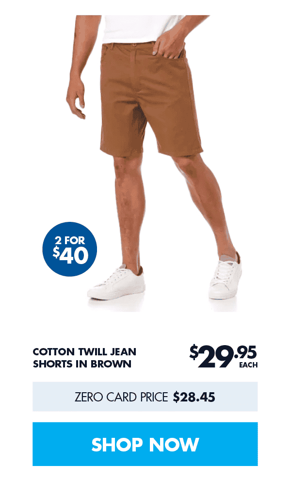 Cotton Twill Jean Shorts In Brown