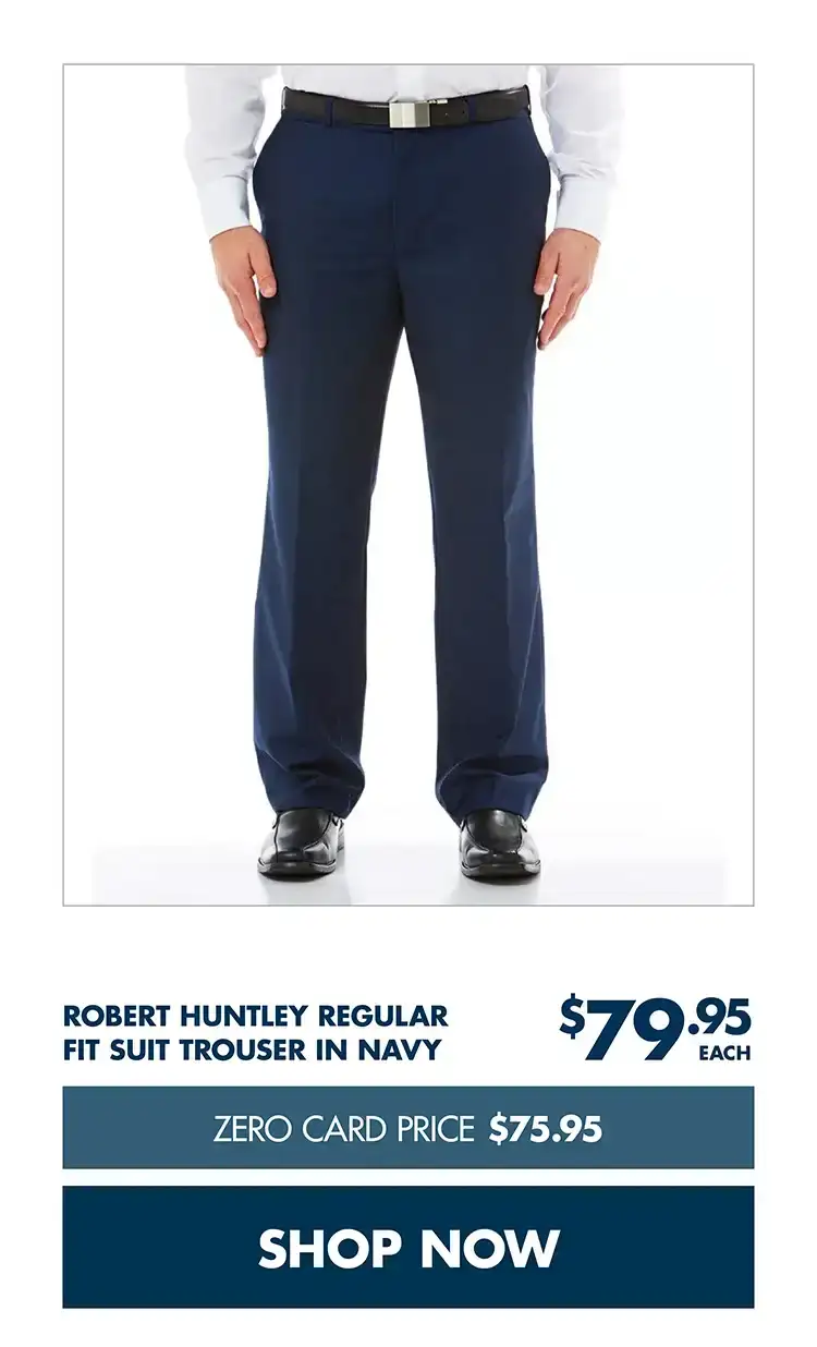 Robert Huntley Regular Fit Suit Trouser In Navy \\$79.95