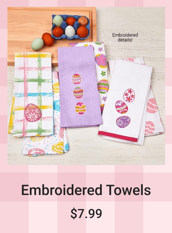 Set of 2 Easter Egg Embroidered Kitchen Towels