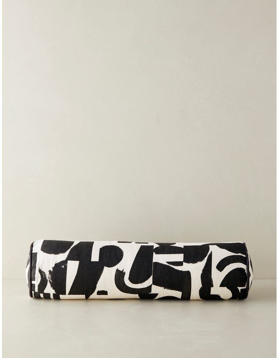 Organic Shapes Linen Bolster Pillow by Sarah Sherman Samuel-Black and Ivory