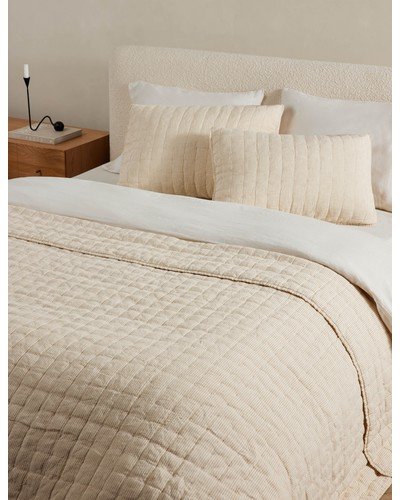 Lammin Linen Quilted Coverlet by Sarah Sherman Samuel - Goldenrod and Ivory / Full/Queen