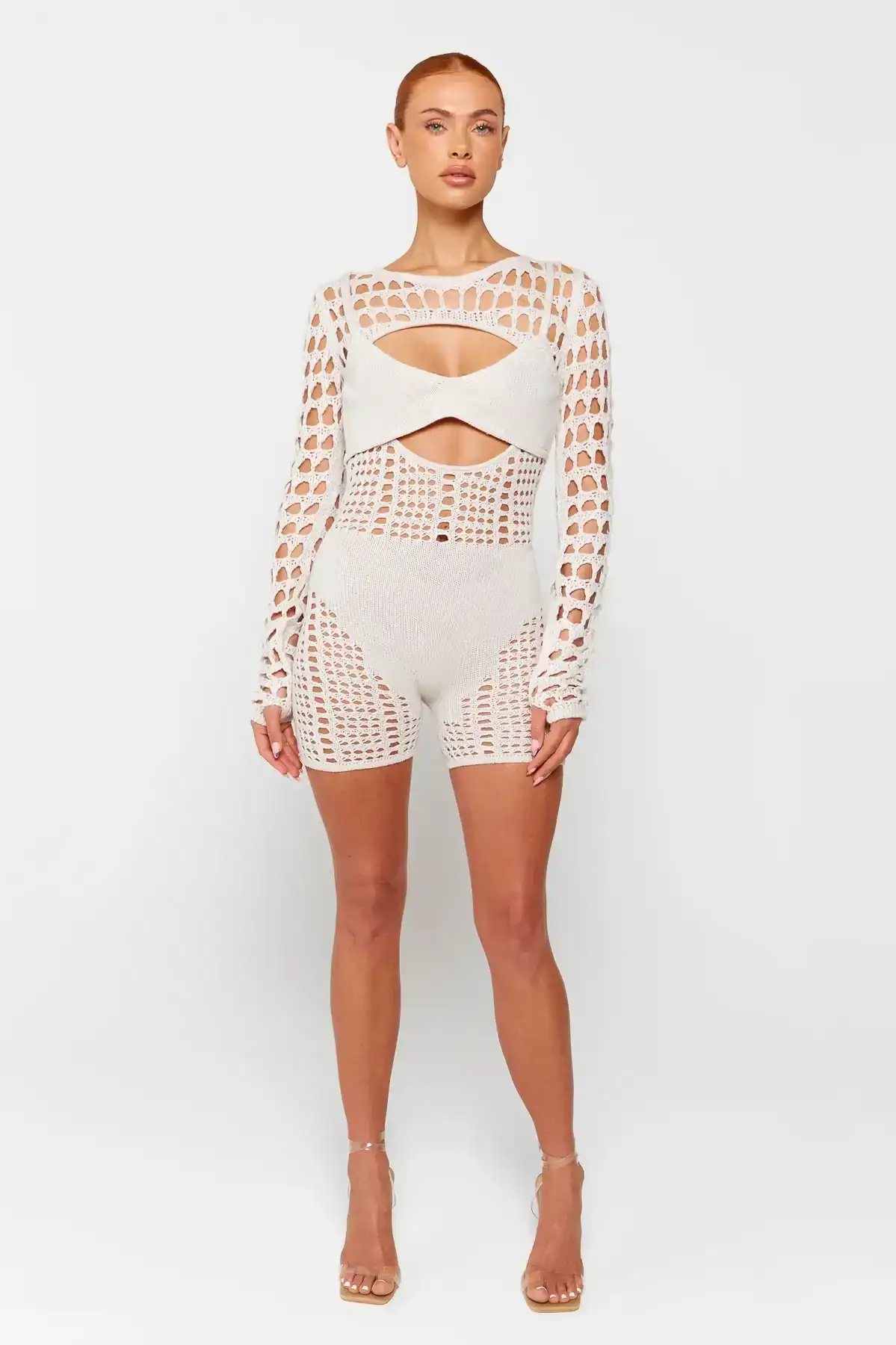 Image of Stone Overlay Knit Playsuit