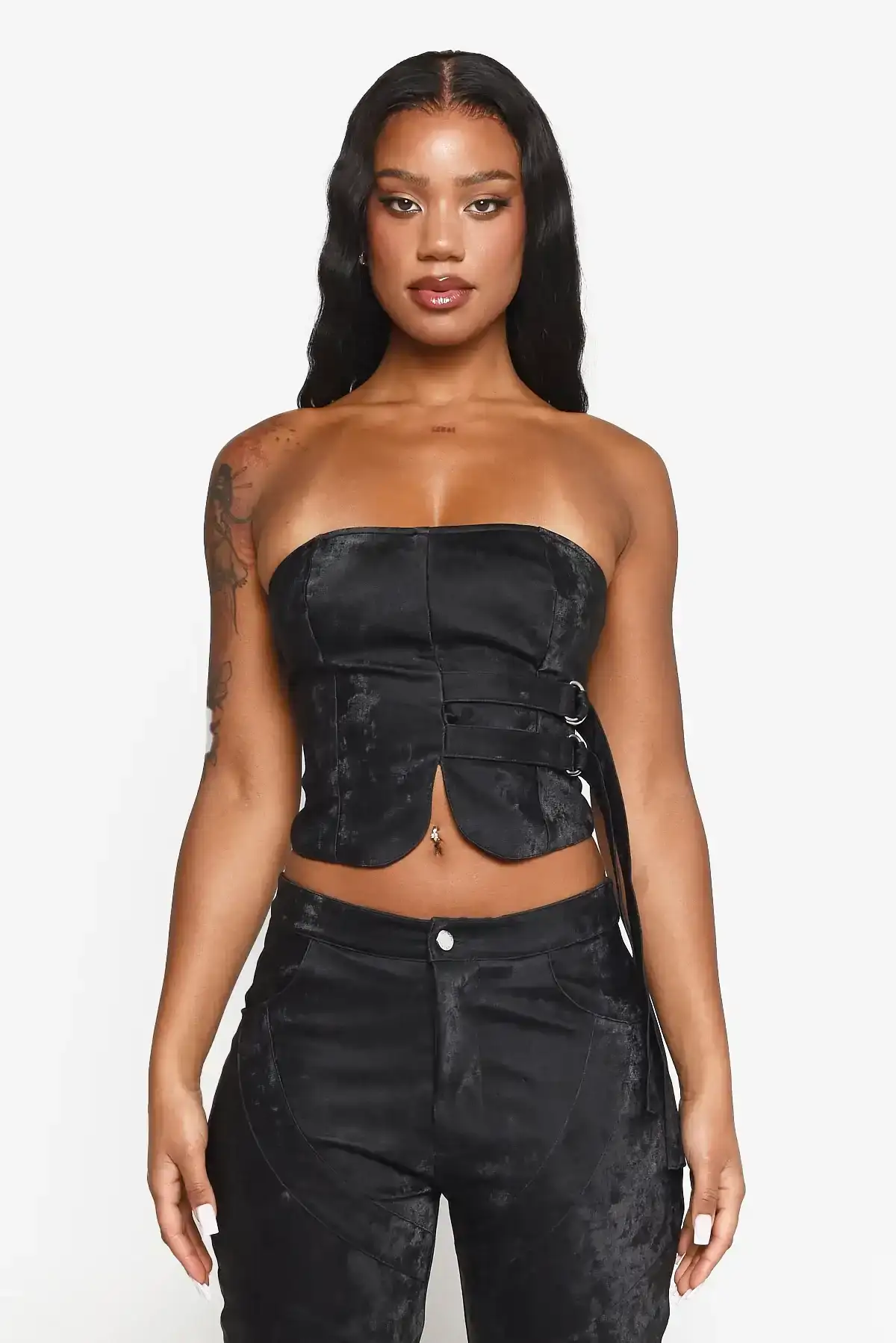 Image of Black Corset Detail Top With Extended Strap