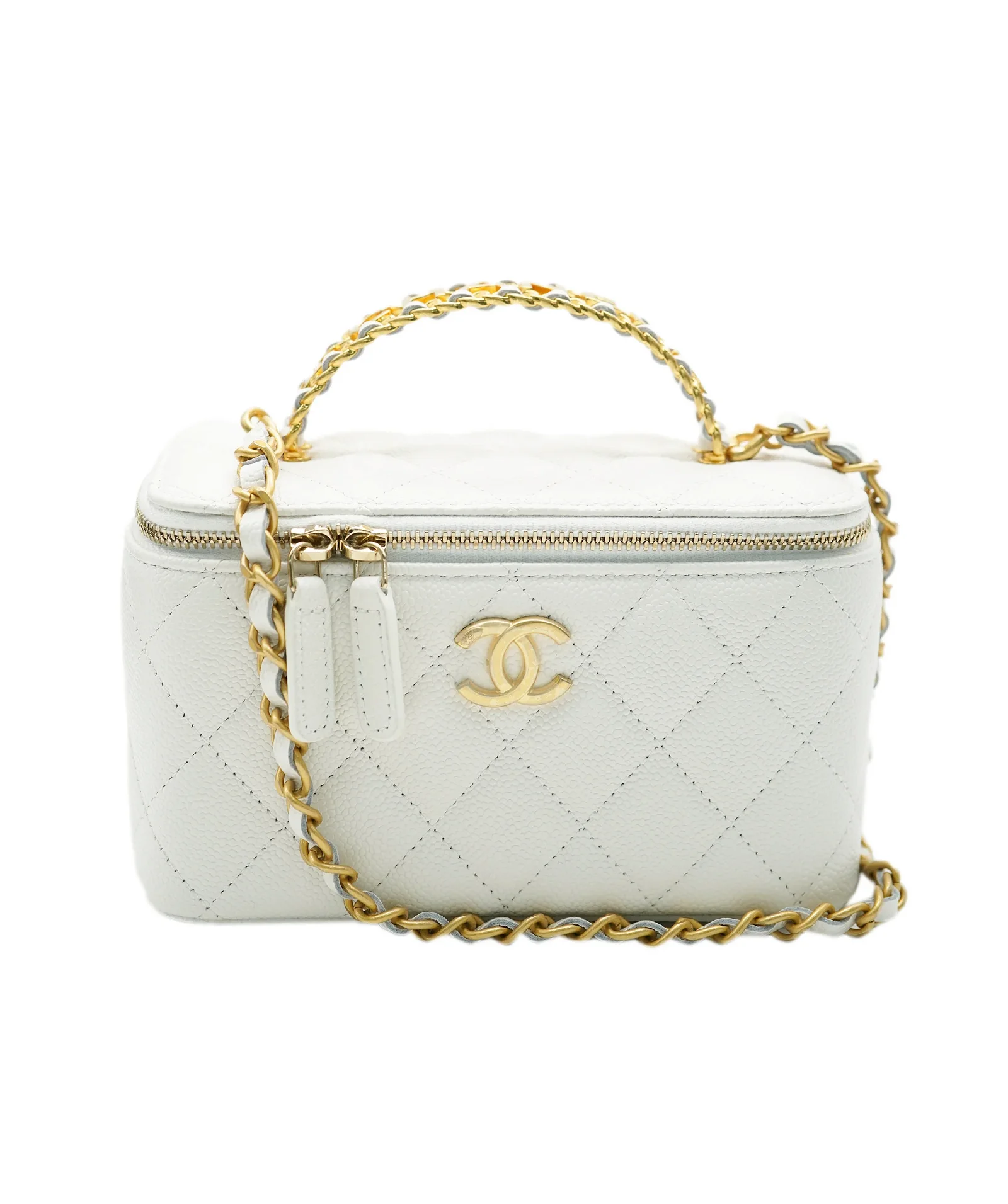 Image of Chanel White Shiny Caviar Quilted Pick Me Up Vanity Case ABC0756