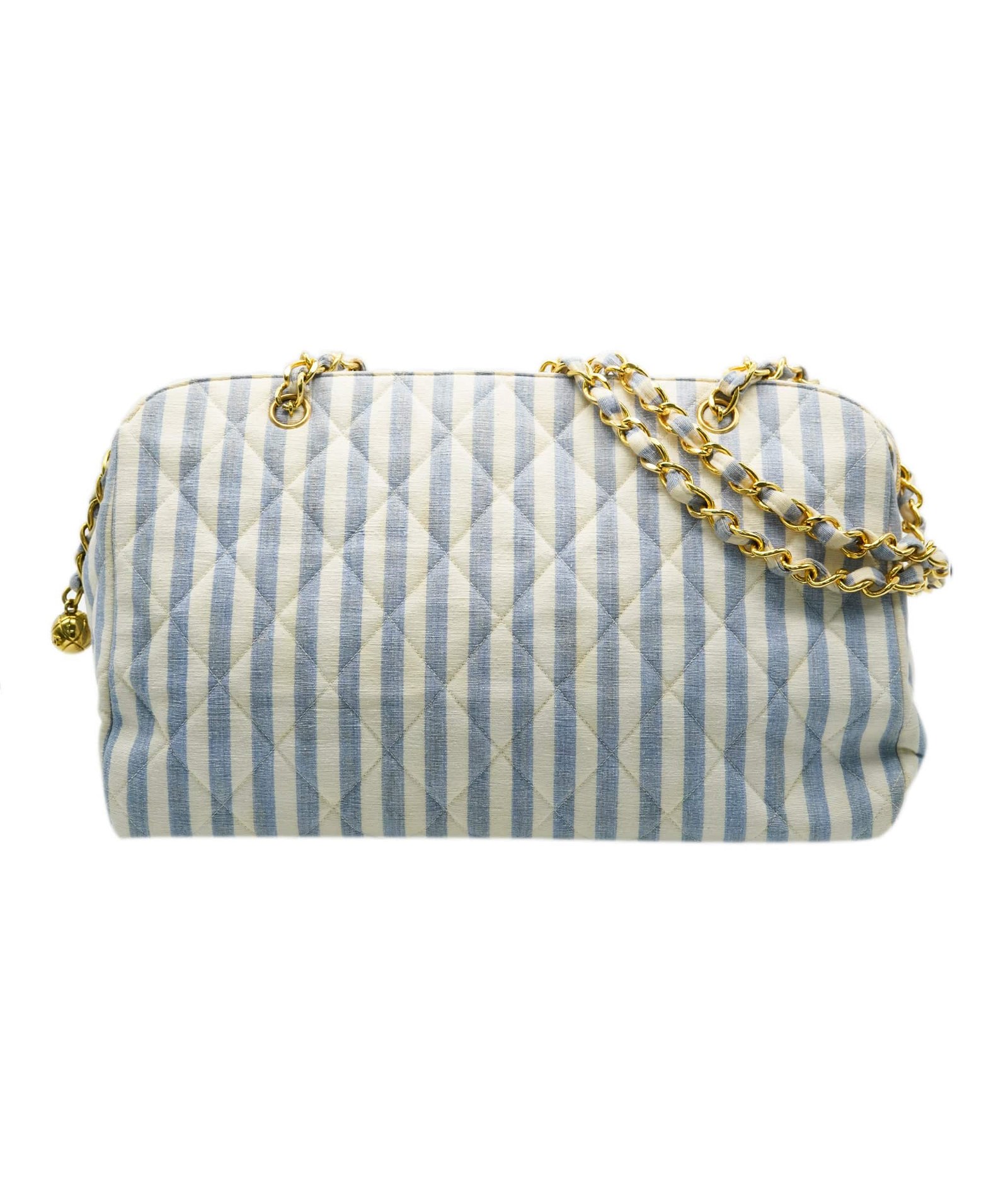 Image of Chanel Striped Canvas Tote Bag CC 24k Gilded Hardware AGC1663