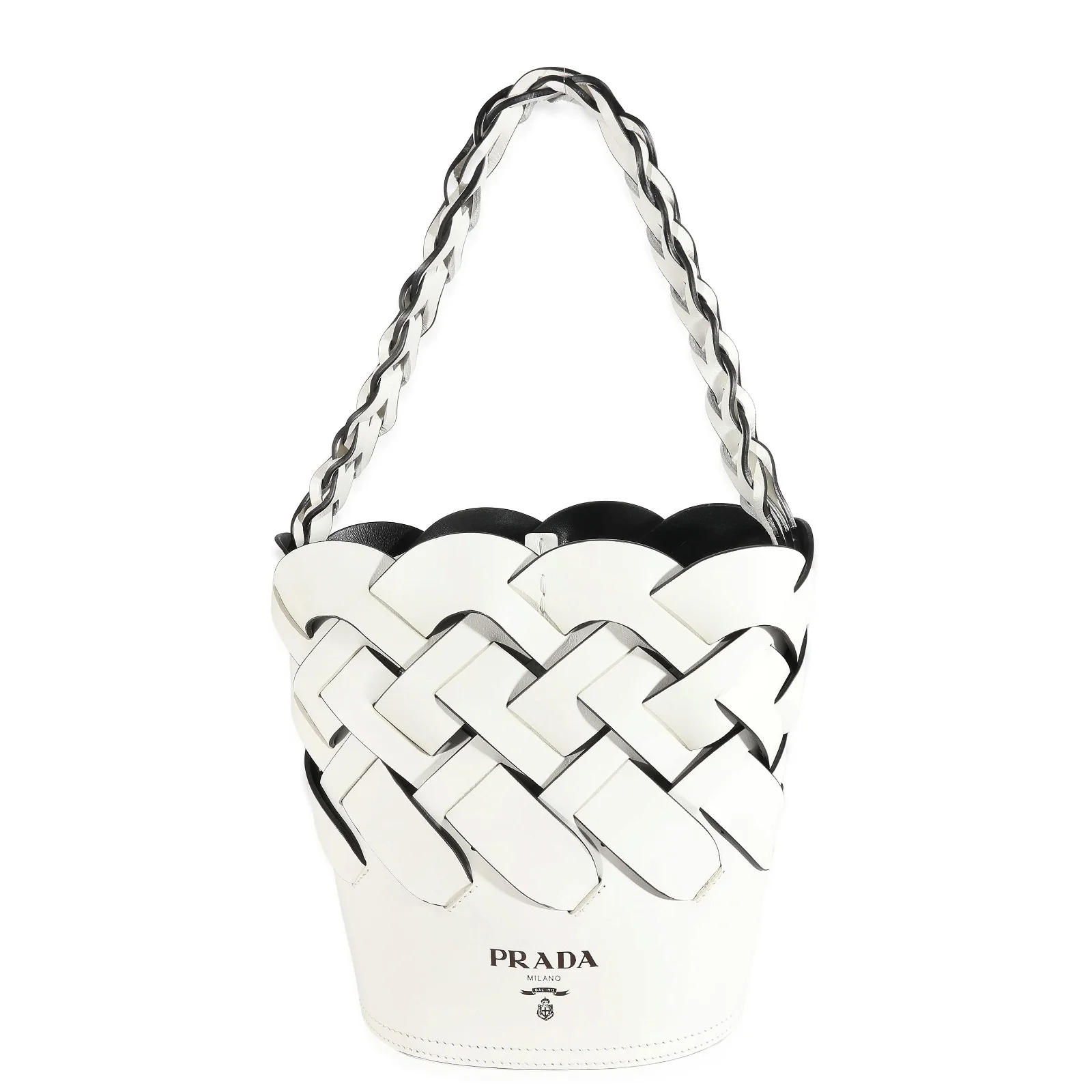 Image of Prada White Vitello Intrecciato Tress Bucket Bag