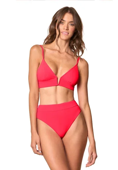 Maaji Cherry Red Parade Long Line Triangle Bikini Top