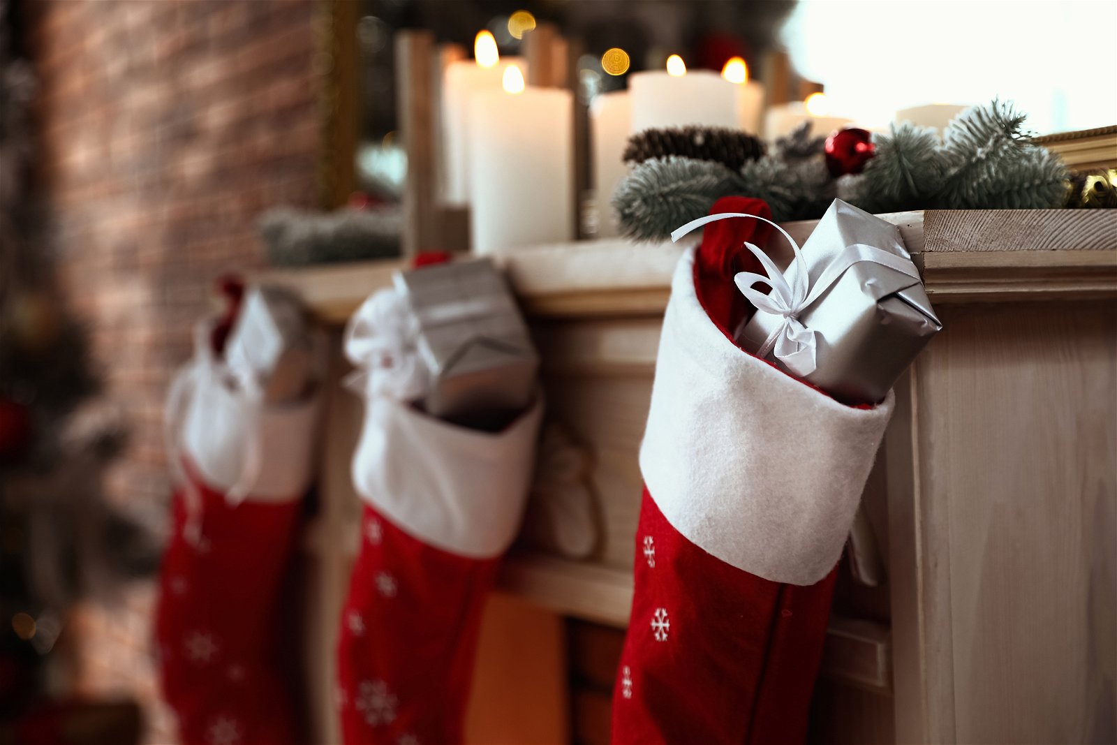 Christmas stockings with gifts
