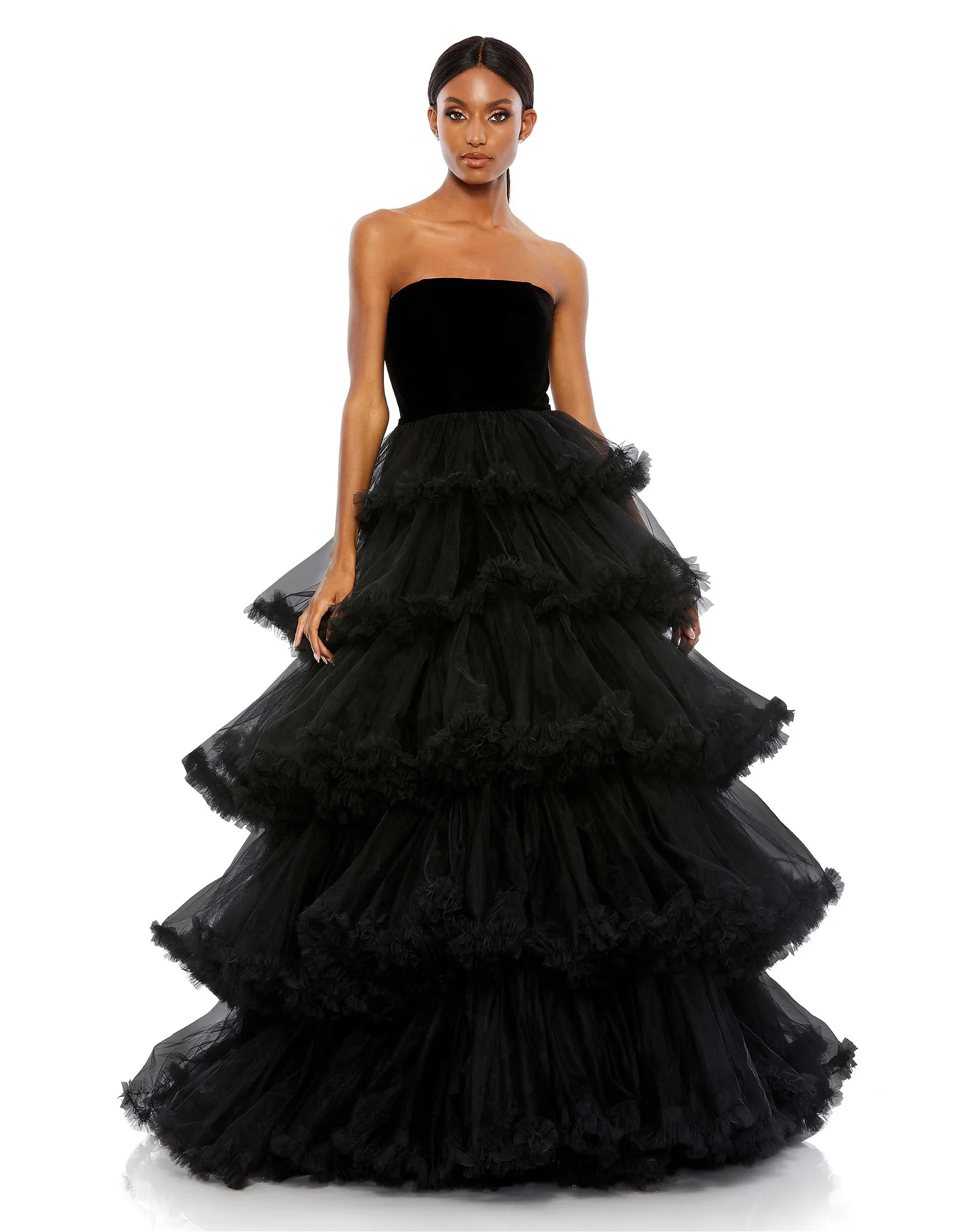 Image of Strapless Tiered Ruffle Ballgown