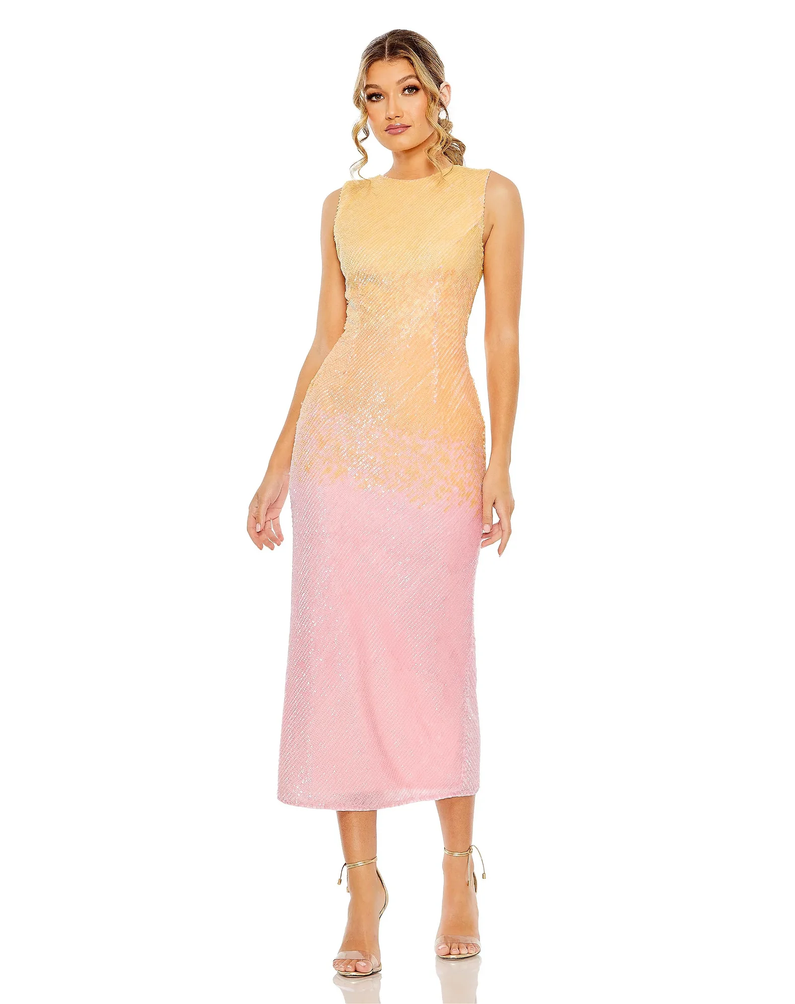 Image of High Neck Ombre Sequin Midi Sheath Dress