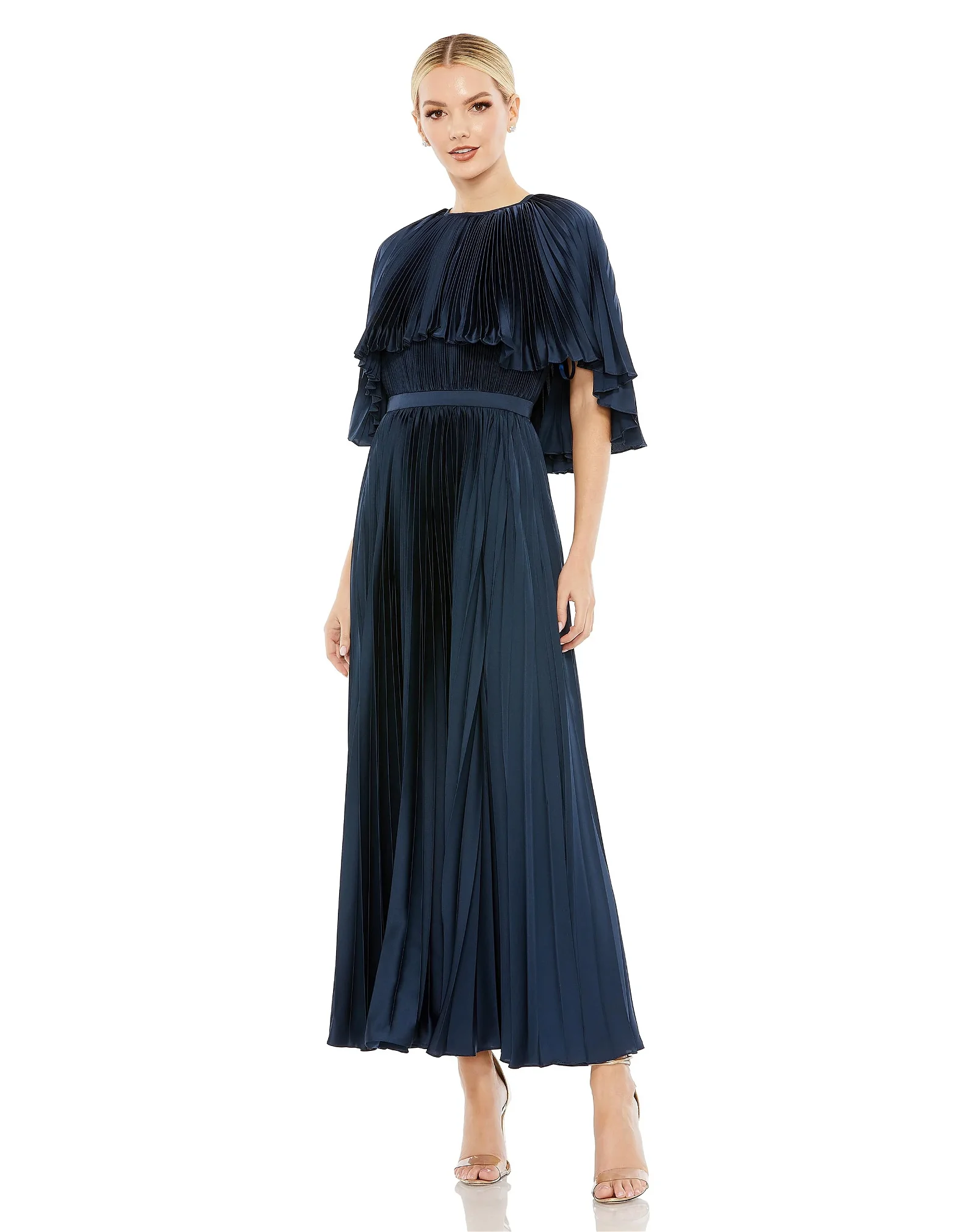 Image of Pleated Caplet T-Length Gown Dress