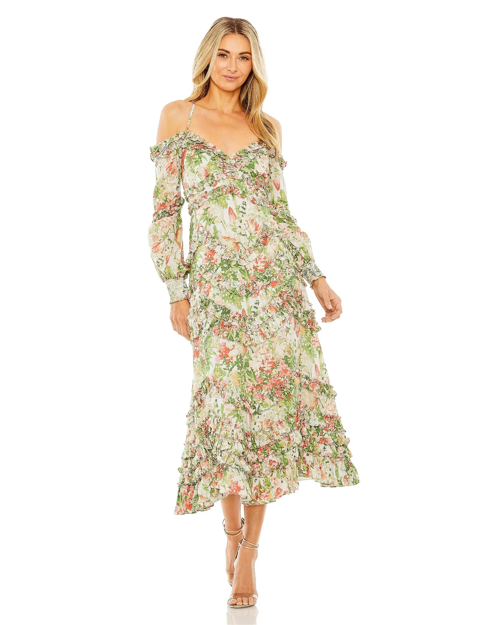 Image of Floral Long Sleeve Ruffle Detail Dress