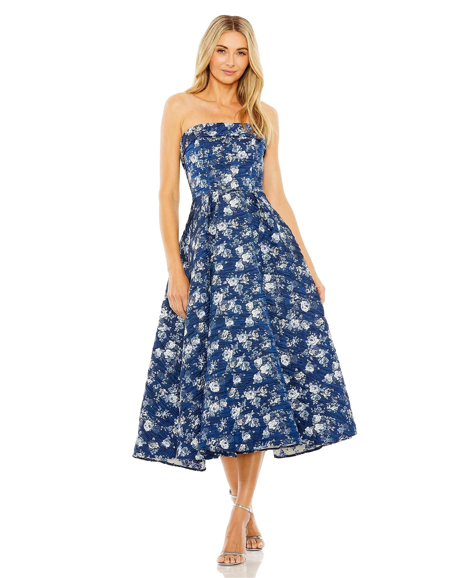 Image of Strapless Brocade Midi Dress