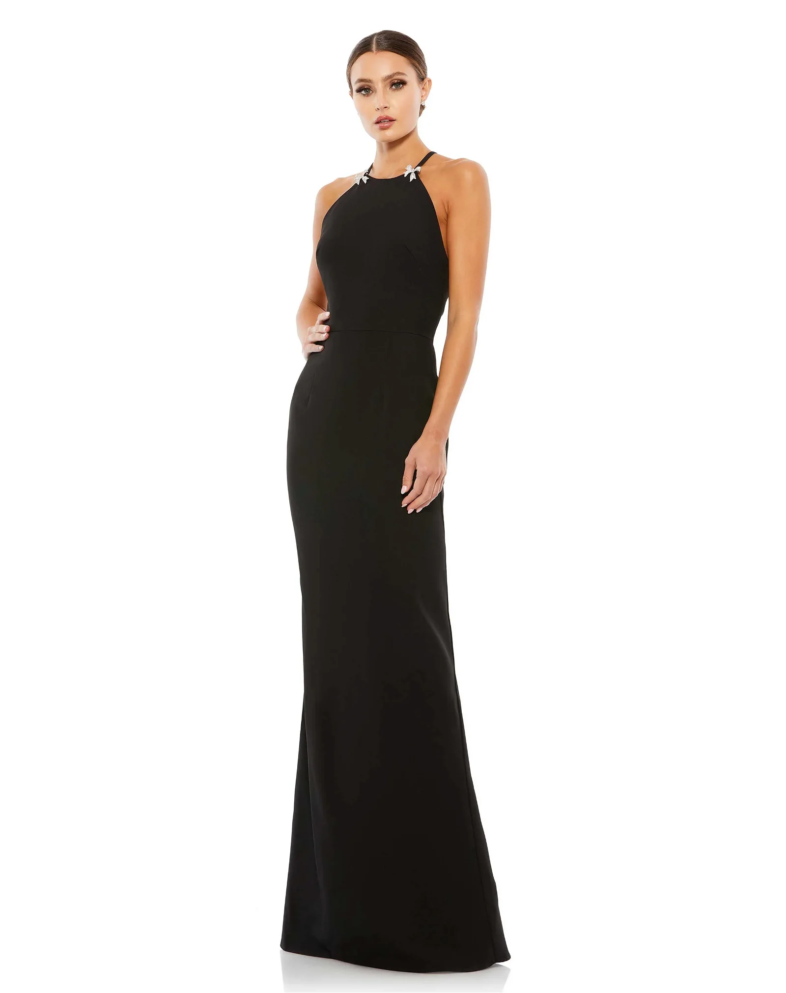 Image of Bow Halter Criss-Cross Column Gown