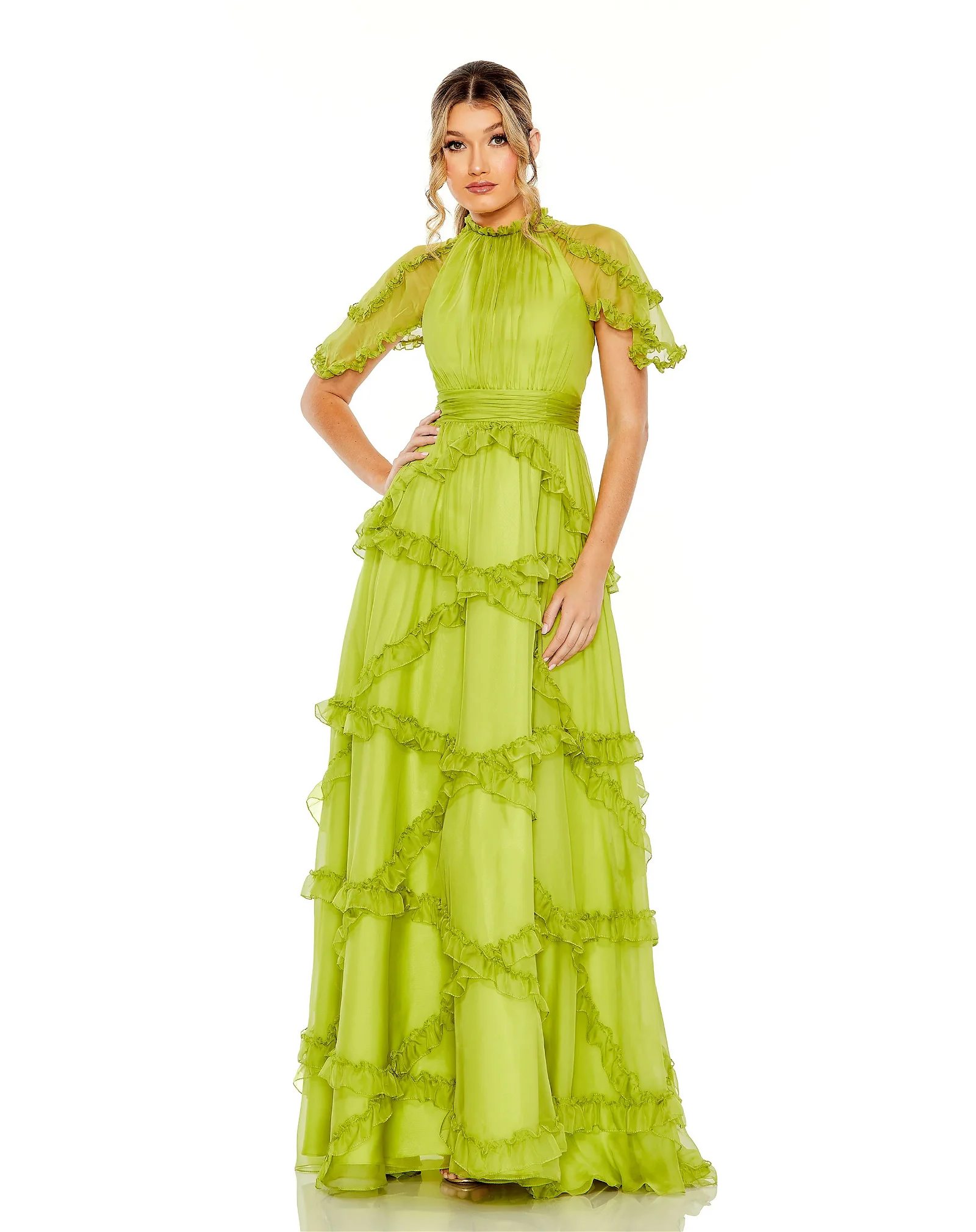 Image of Chiffon Flutter Sleeve Gown