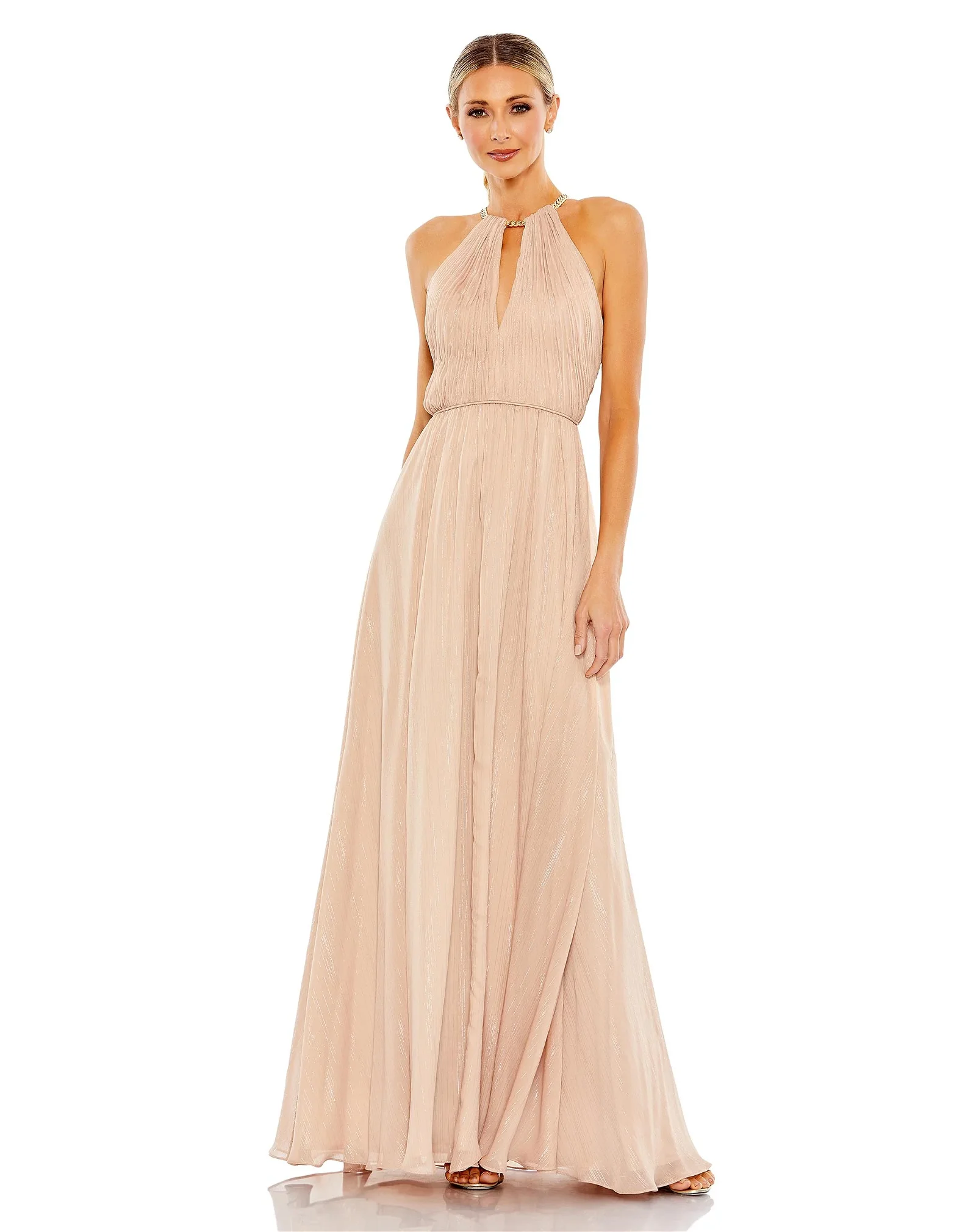 Image of Chain Trim Keyhole Halter Neck A Line Gown