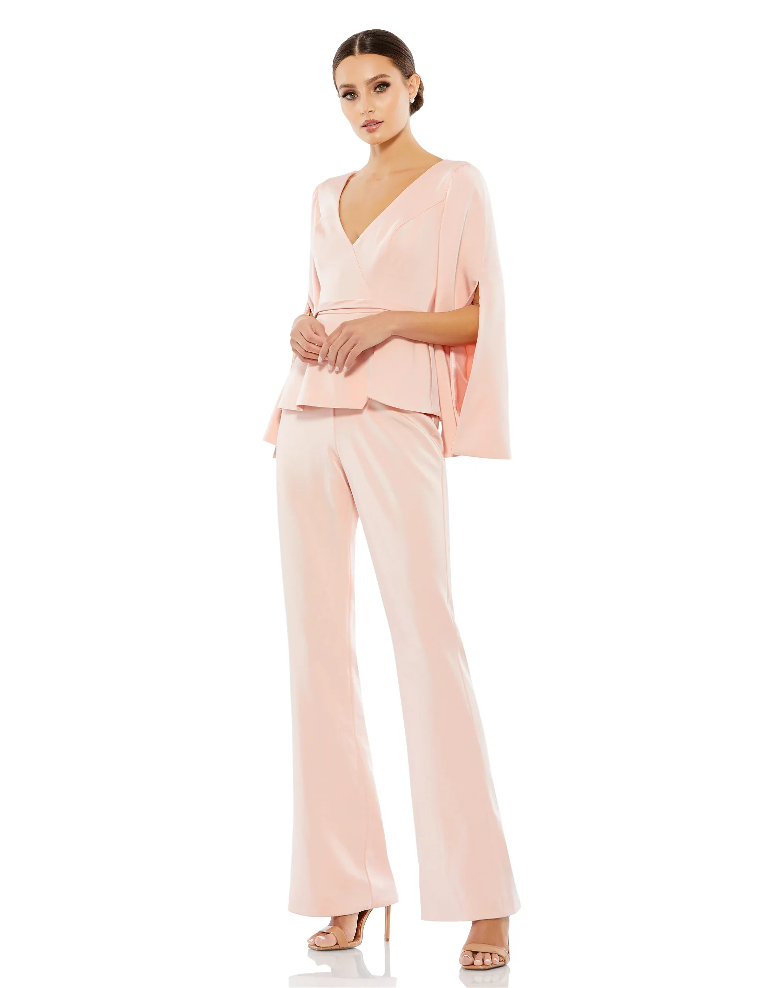 Image of Long Sleeve Two Piece Crepe Pant Suit