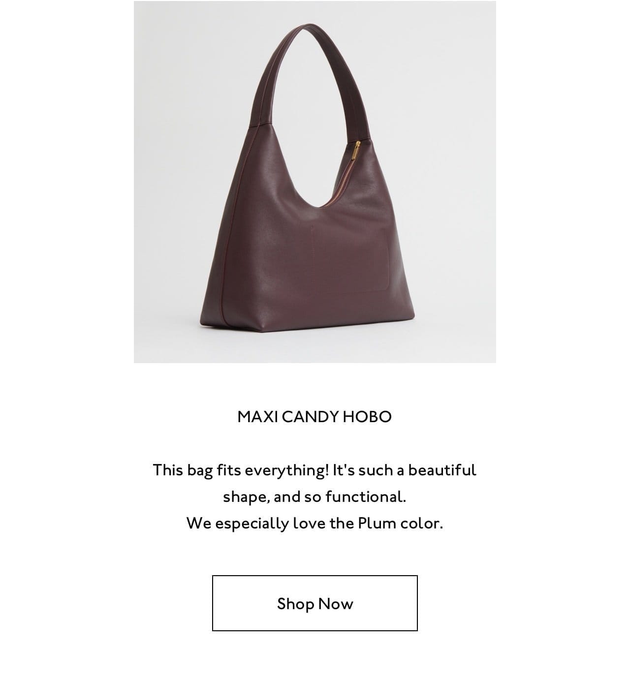 This bag fits everything! It's such a beautiful shape, and so functional. We especially love the plum color. Shop now.