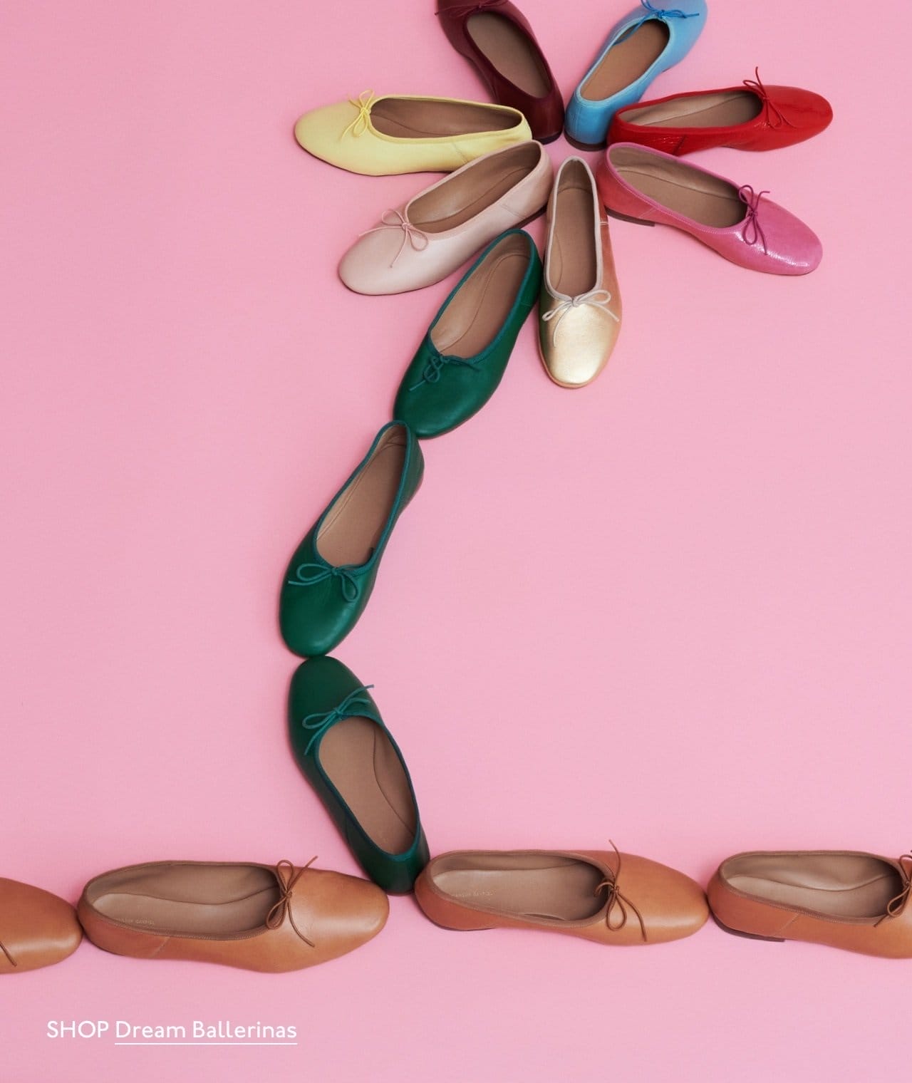 Happy Spring. A new season just blossomed. Shop our rainbow of bags and shoes crafted from soft Italian leathers. Pictured: a rainbow of Dream Ballerinas.