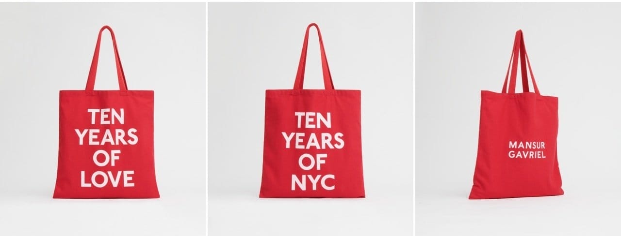 Pictured: three red anniversary totes.