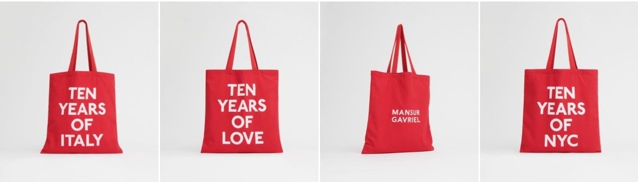 Pictured: four red anniversary totes.