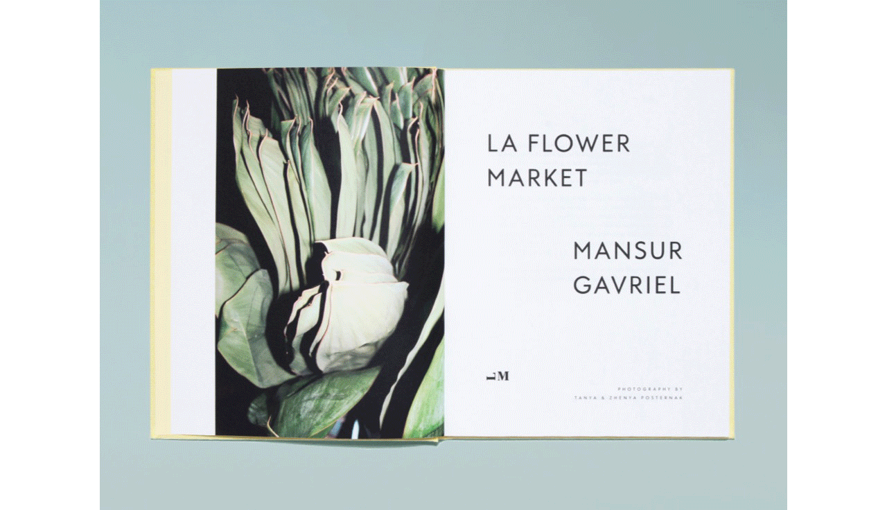 Moving images show the interior of the L.A. Flower Market Book by Mansur Gavriel.