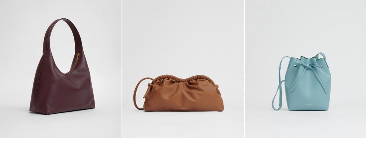 Pictured: new sale styles such as the Candy Hobo in Plum, the Oversized Cloud Clutch in Camel and the Vegan Mini Bucket in Como.