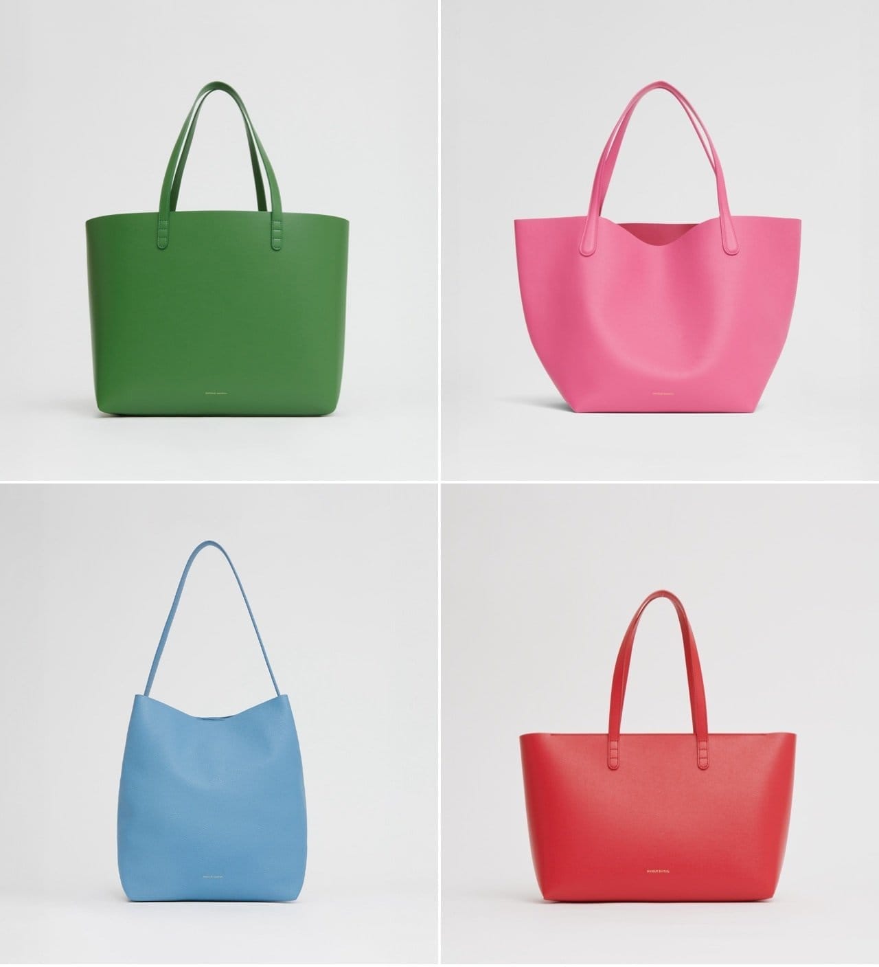 Picutred: Italian leather totes in an array of bold colors.