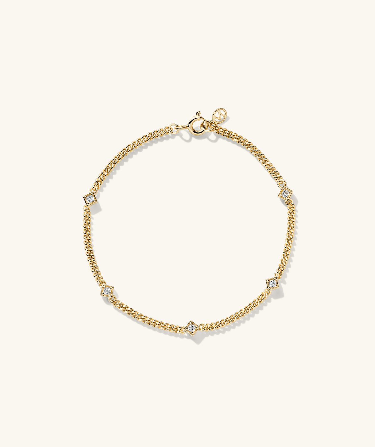 Angled Gemstone Curb Chain Bracelet White Sapphire