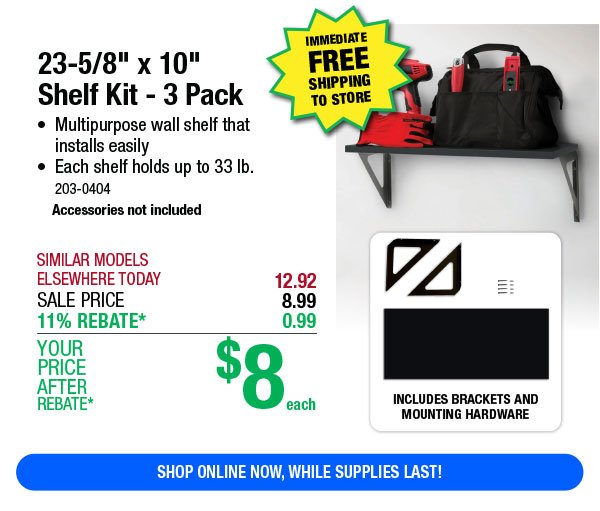 23-5/8" x 10" Shelf Kit - 3 Pack