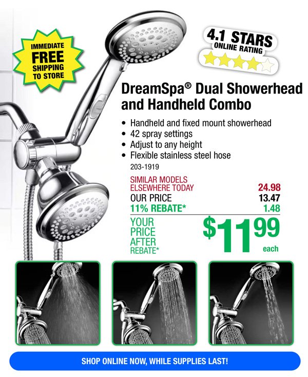 DreamSpa® Dual Showerhead and Handheld Combo-ONLY \\$11.99 After Rebate*