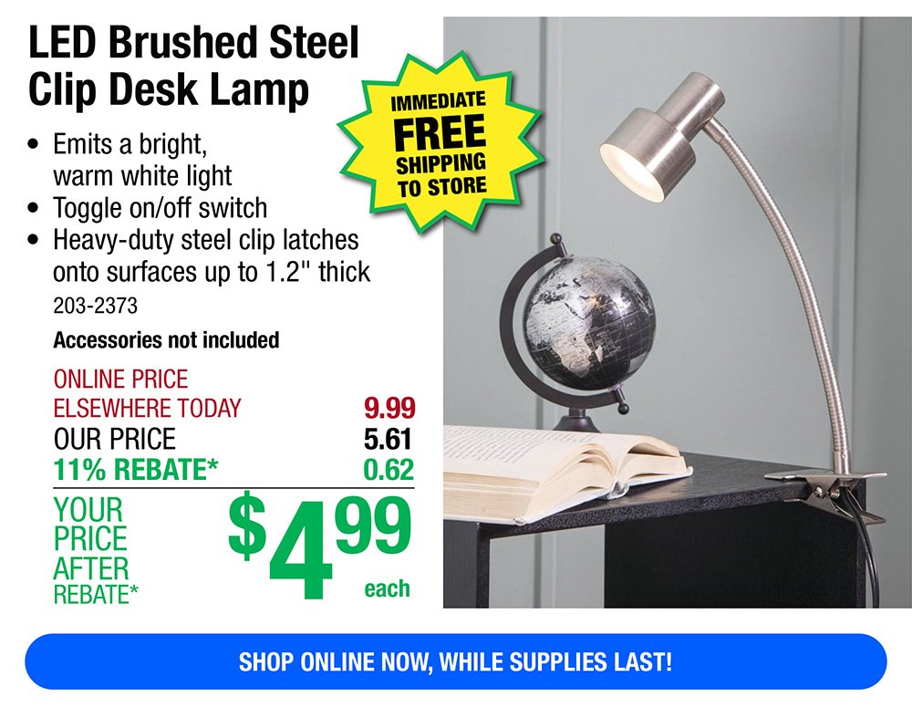 LED Brushed Steel Clip Desk Lamp
