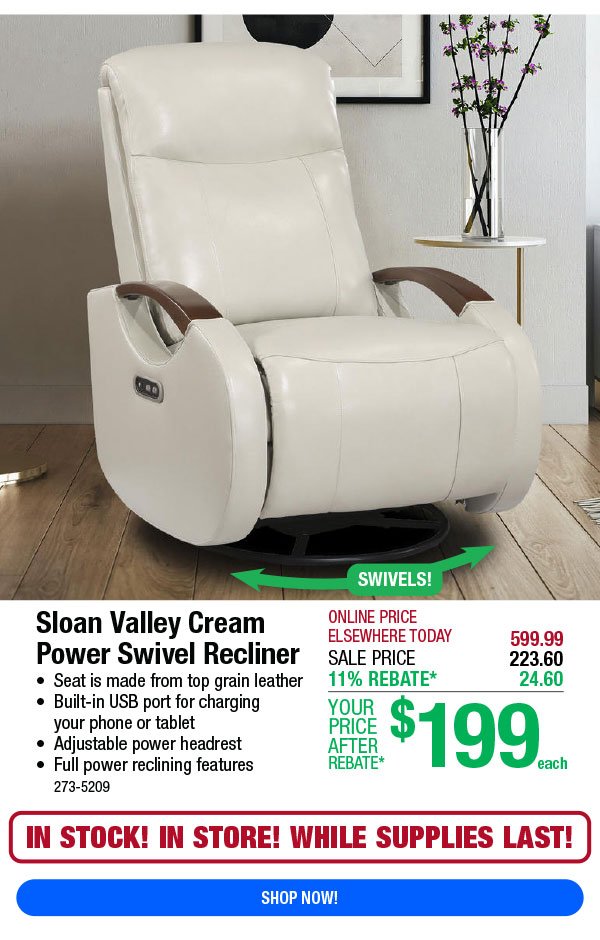Sloan Valley Cream Power Swivel Recliner
