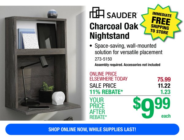 Sauder® Charcoal Oak Nightstand-ONLY \\$9.99 After Rebate*