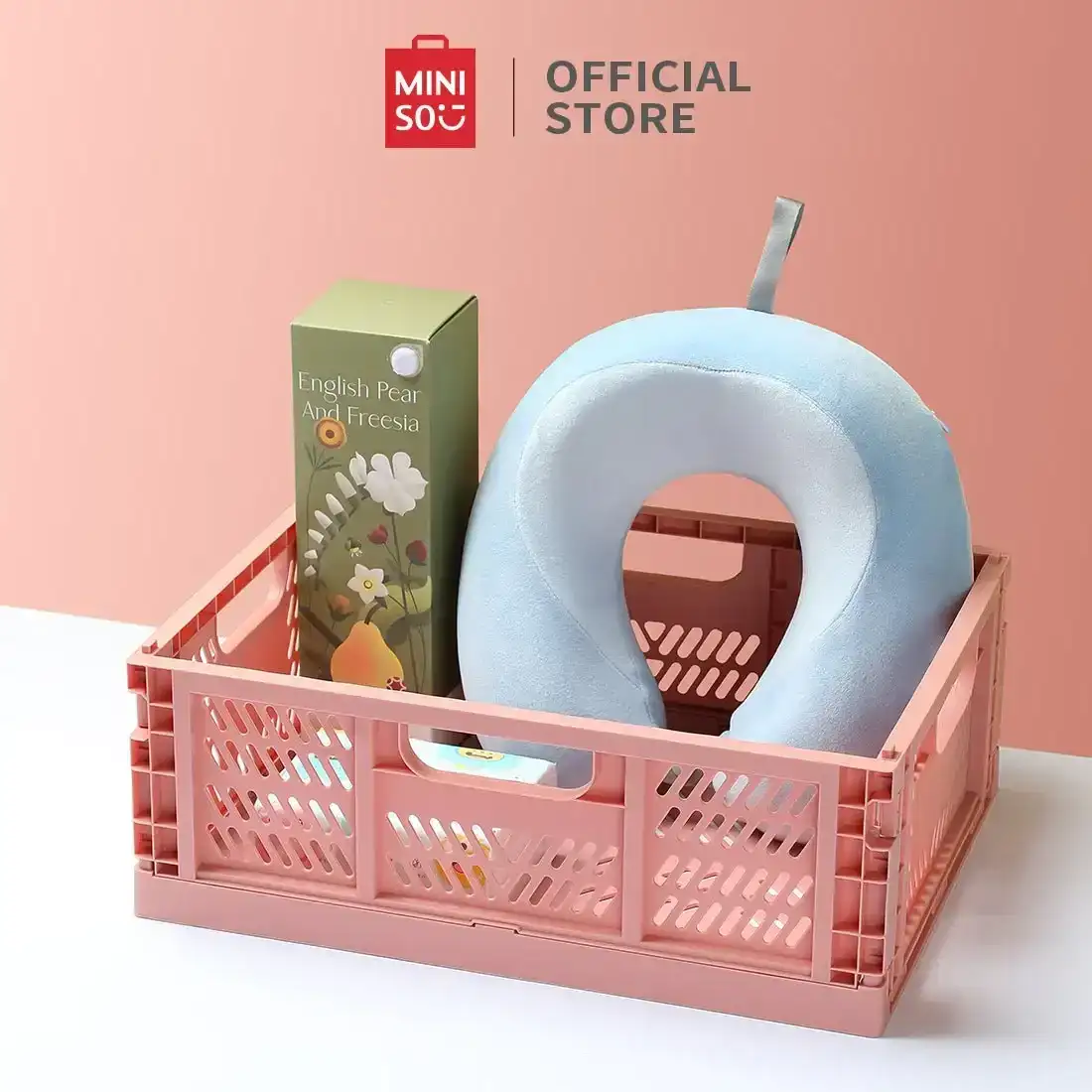 Miniso Foldable Large Storage Basket (Grayish Blue/Gray/Pink)