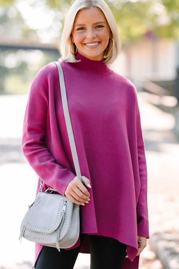 Going With You Magenta Purple Mock Neck Sweater