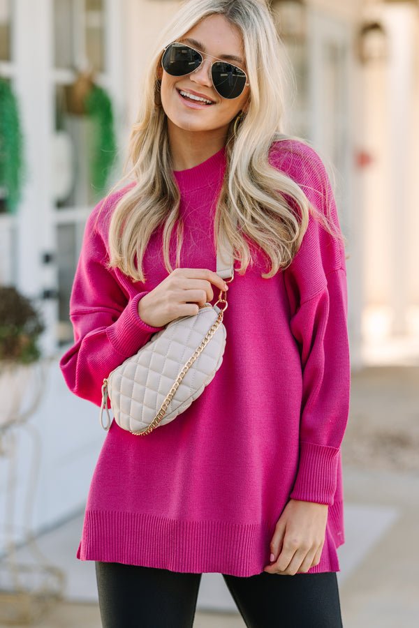 Perfectly You Fuchsia Pink Mock Neck Sweater