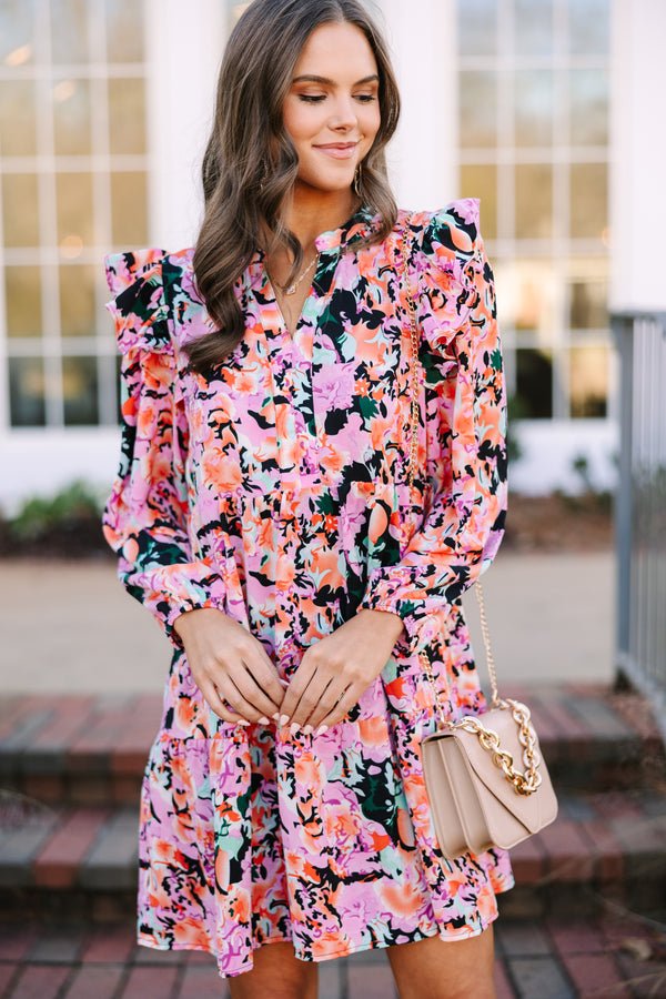At This Time Pink L/S Floral Dress